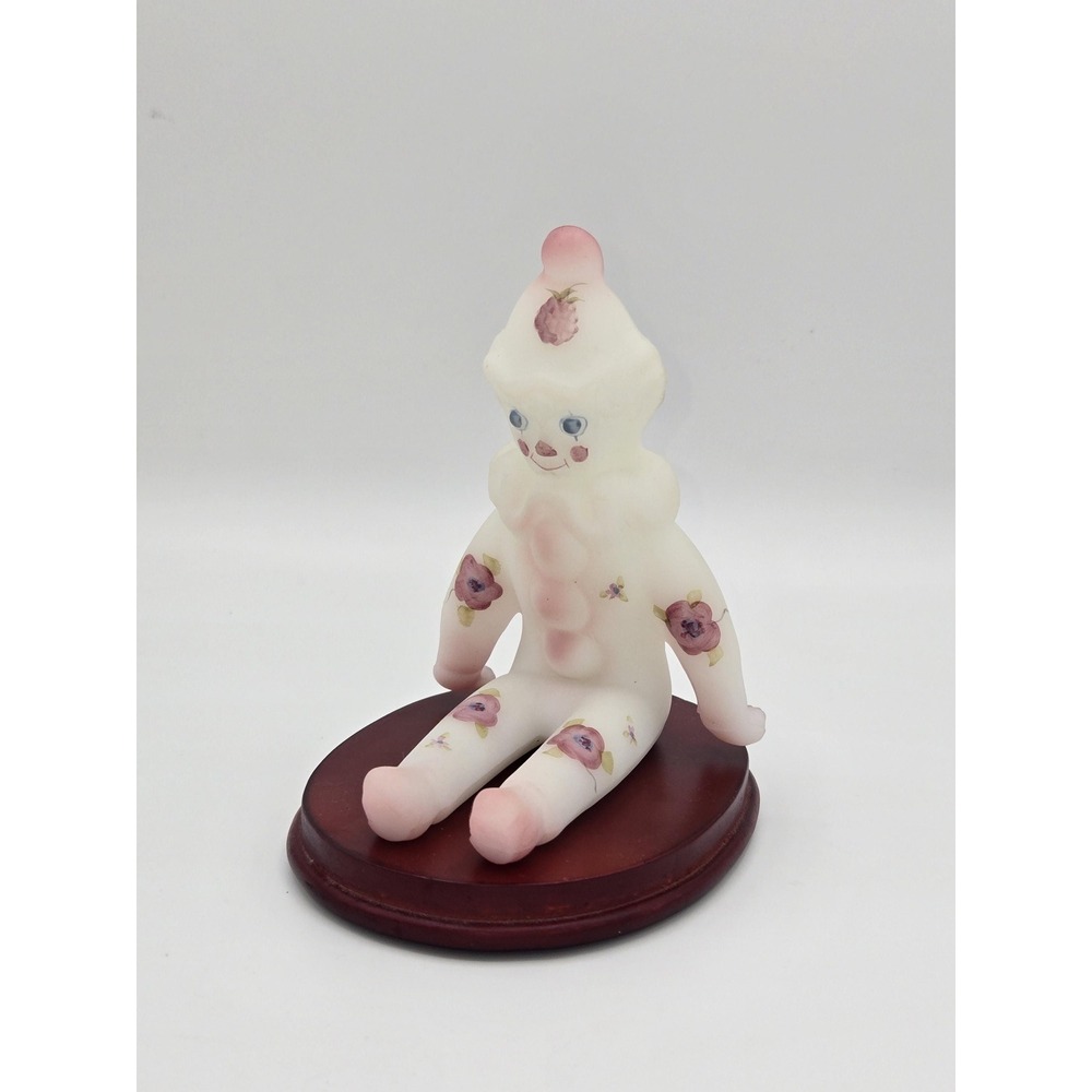 Fenton Satin Glass Clown Figurine Hand Painted Floral S Kirby‎ Signed Art Glass